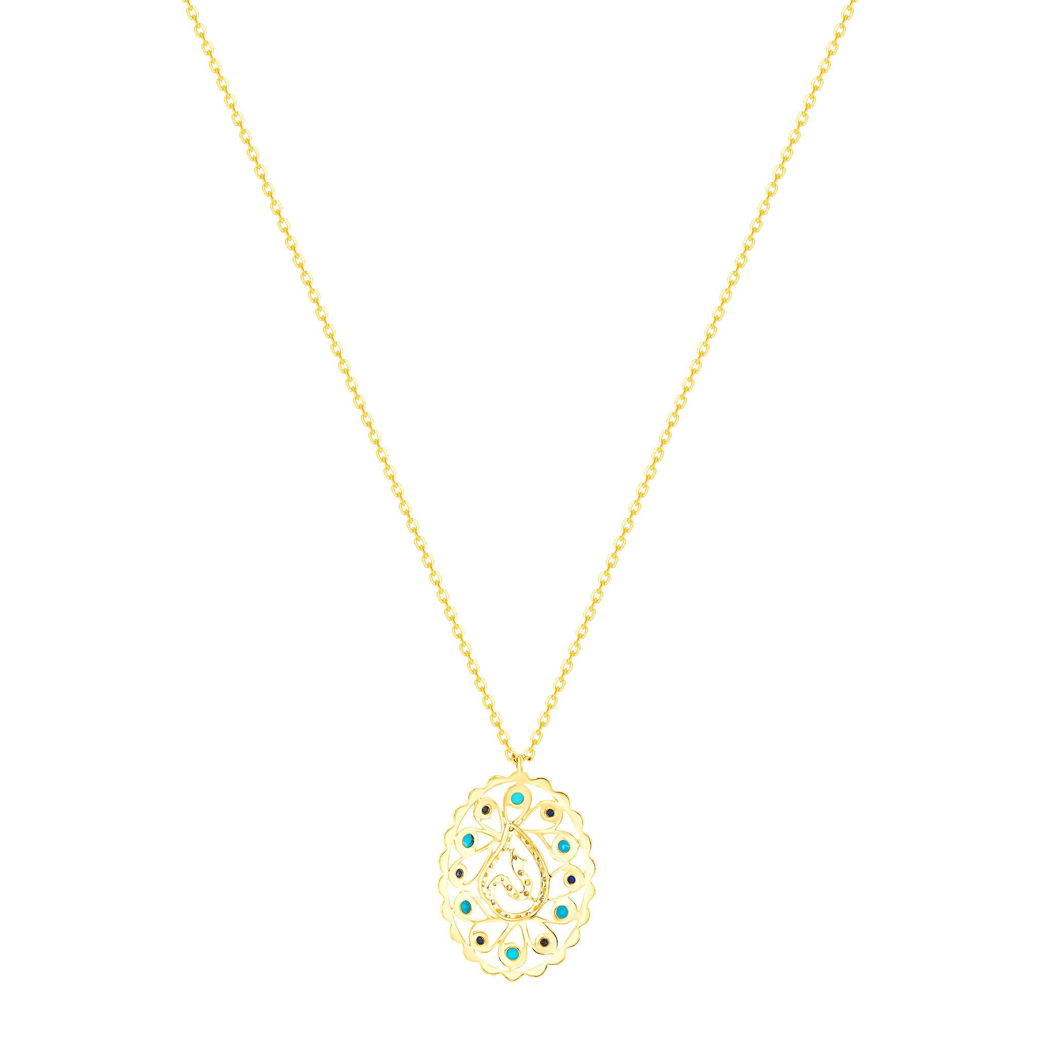 Ummi Yellow Gold Necklace With Diamond Turquoise And Lapis Lazuli