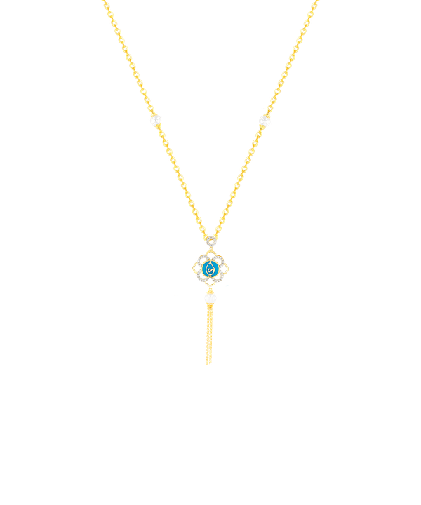 Ummi Yellow Gold Necklace With Diamond Pearl And Turquoise