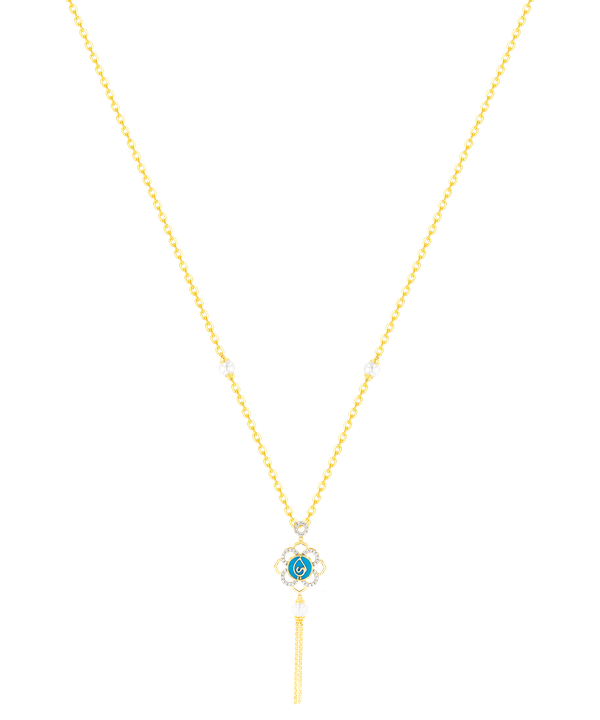 Ummi Yellow Gold Necklace With Diamond Pearl And Turquoise