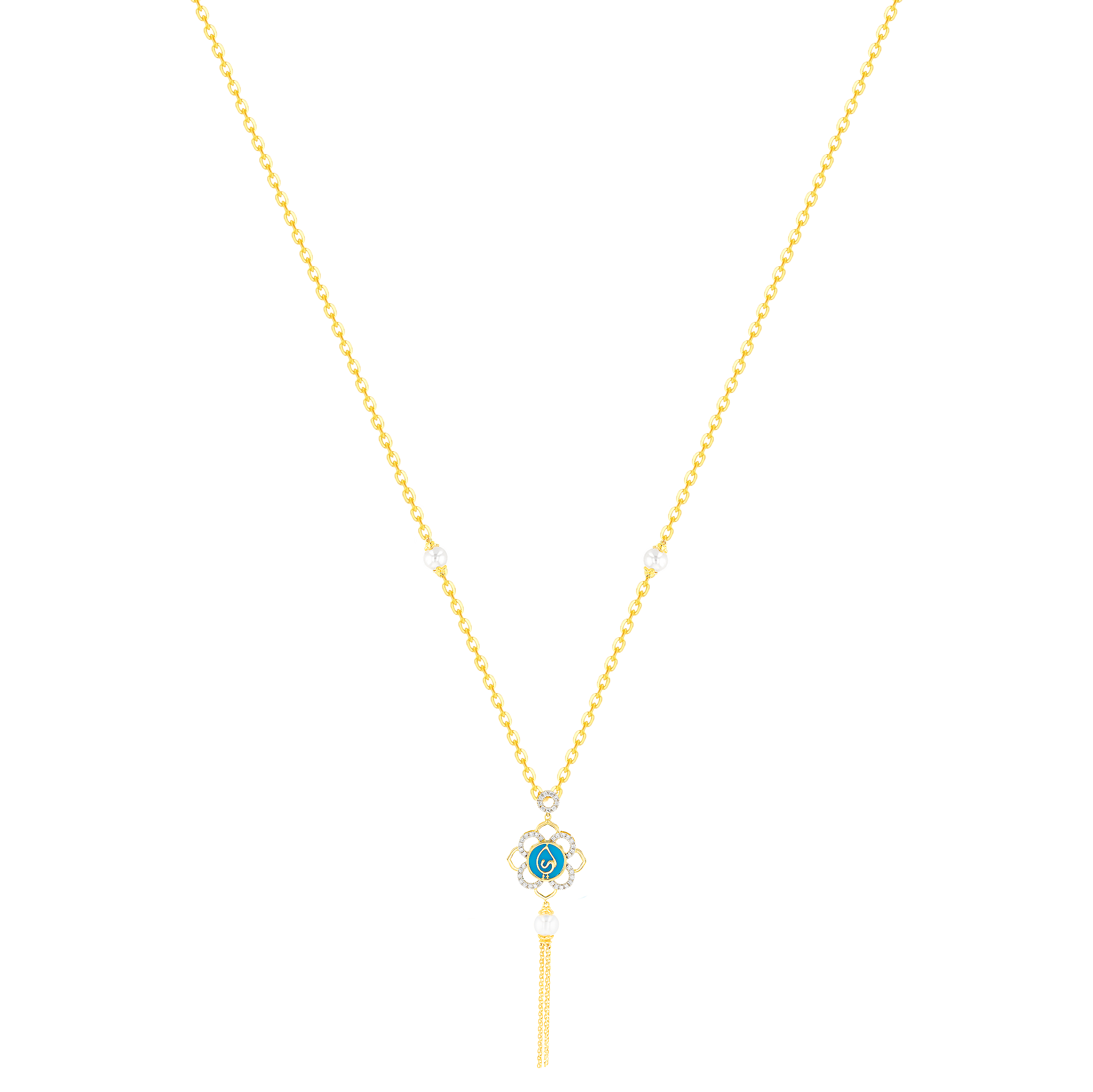 Ummi Yellow Gold Necklace With Diamond Pearl And Turquoise