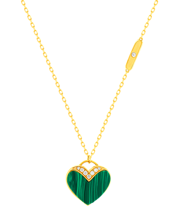 Damas Valentine's Day Collection Necklace In 18k Yellow Gold Featuring Malachite And Diamonds