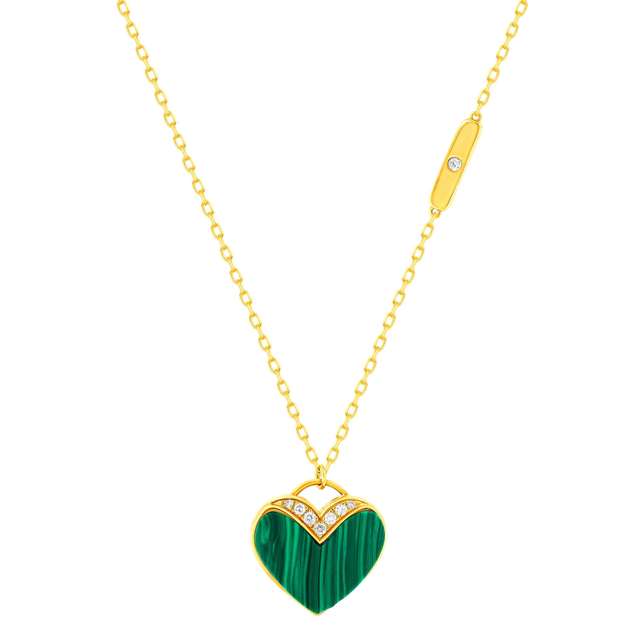Damas Valentine'S Day Collection Necklace In 18K Yellow Gold Featuring Malachite And Diamonds