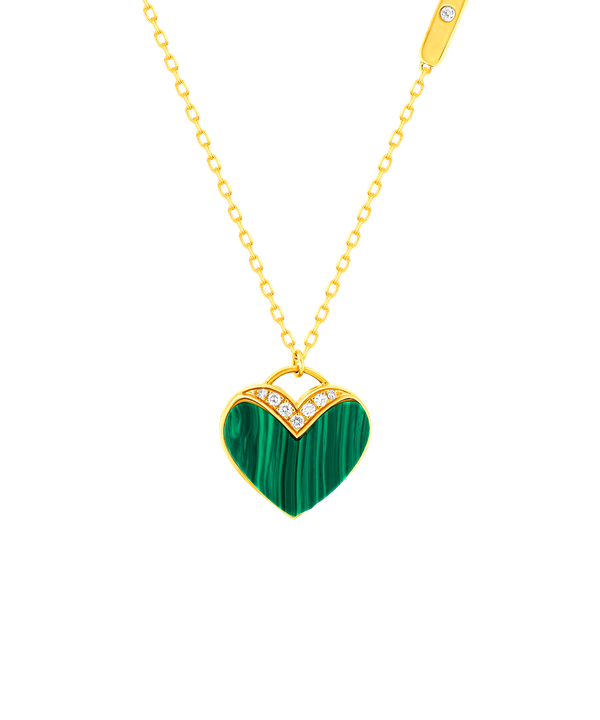 Damas Valentine's Day Collection Necklace In 18k Yellow Gold Featuring Malachite And Diamonds