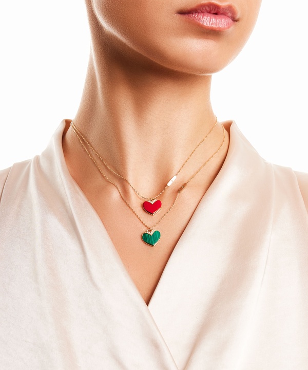 Damas Valentine's Day Collection Necklace In 18k Yellow Gold Featuring Malachite And Diamonds