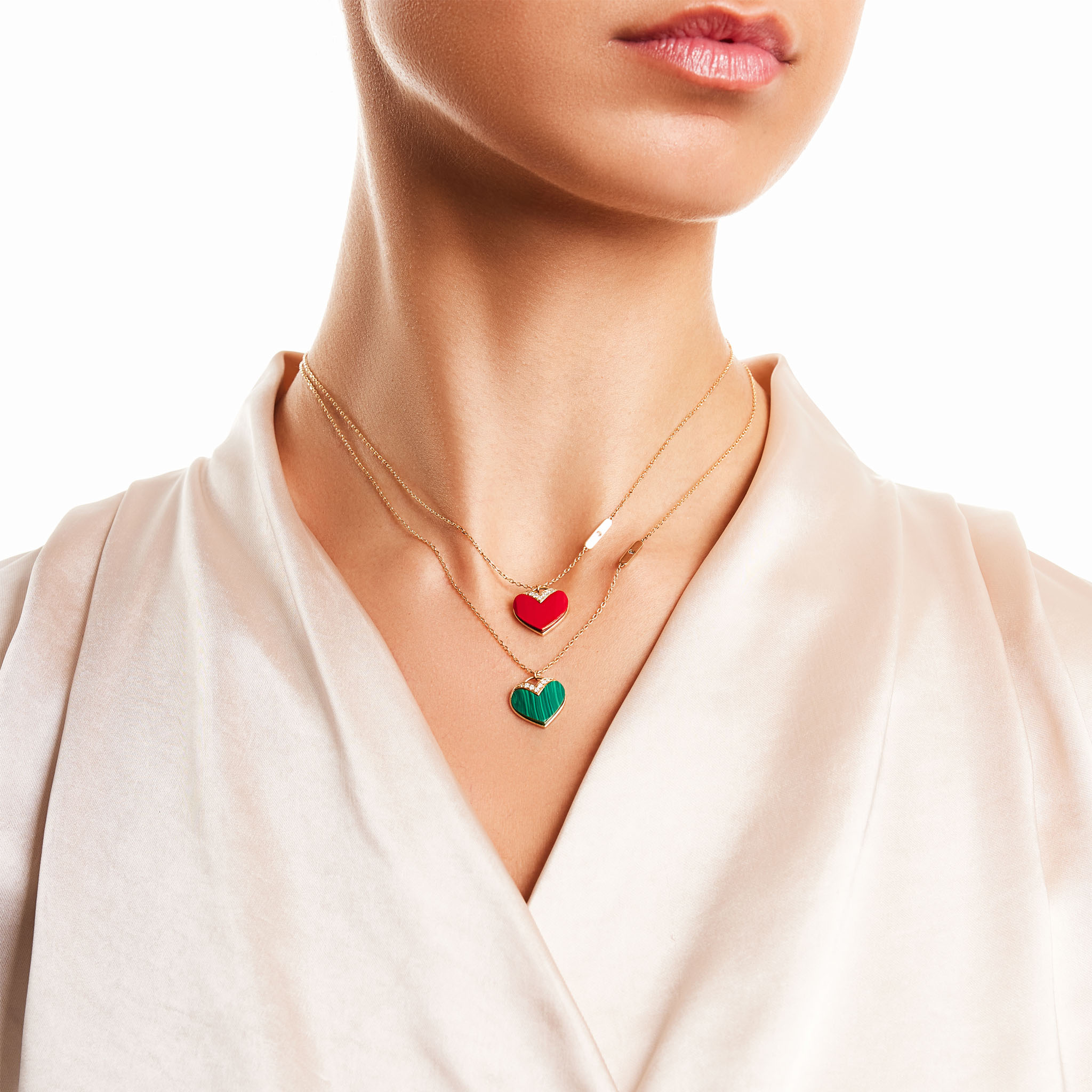 Damas Valentine'S Day Collection Necklace In 18K Yellow Gold Featuring Malachite And Diamonds