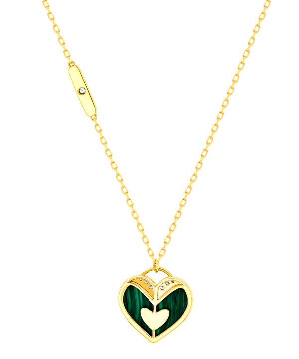Damas Valentine's Day Collection Necklace In 18k Yellow Gold Featuring Malachite And Diamonds