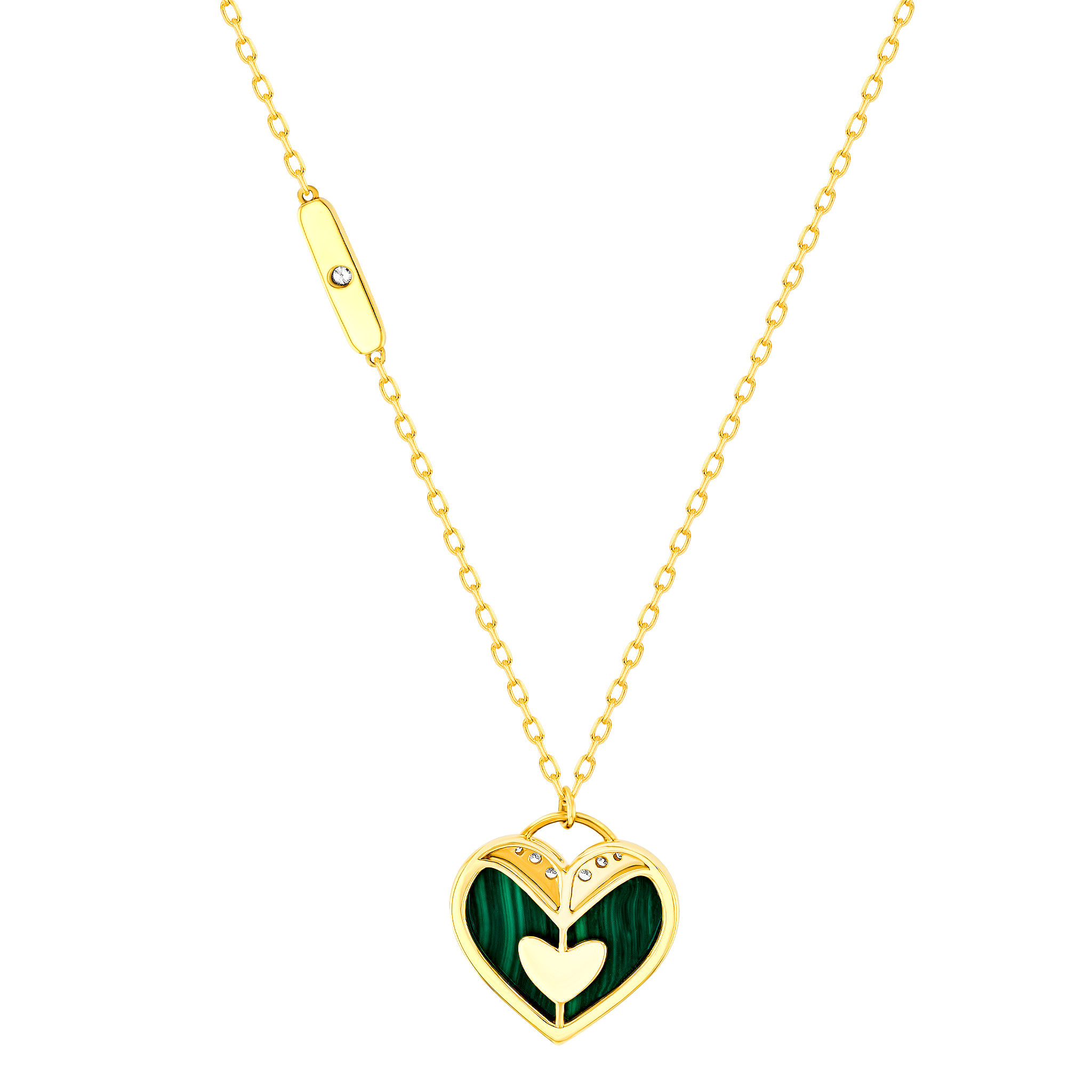 Damas Valentine'S Day Collection Necklace In 18K Yellow Gold Featuring Malachite And Diamonds