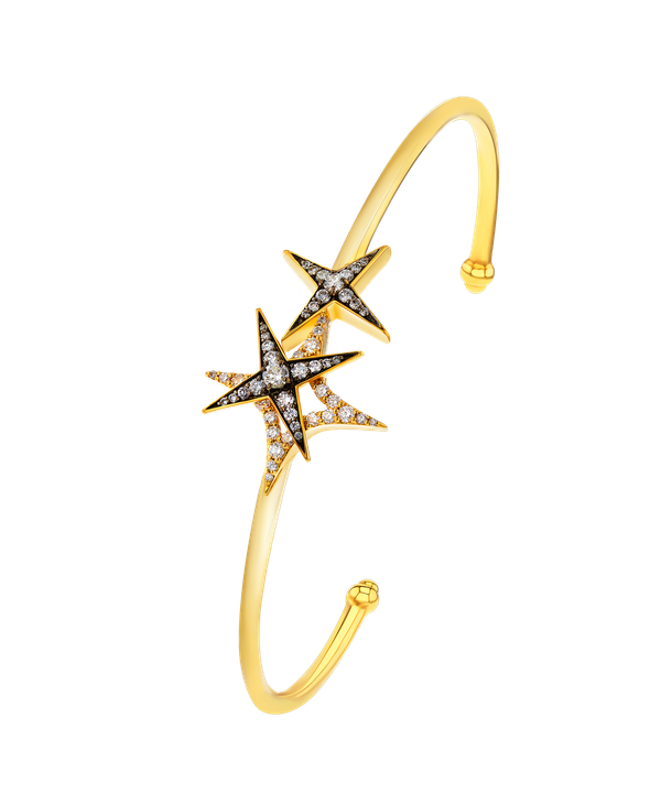 Star Bangle In 18k Yellow Gold And Studded With White Diamonds