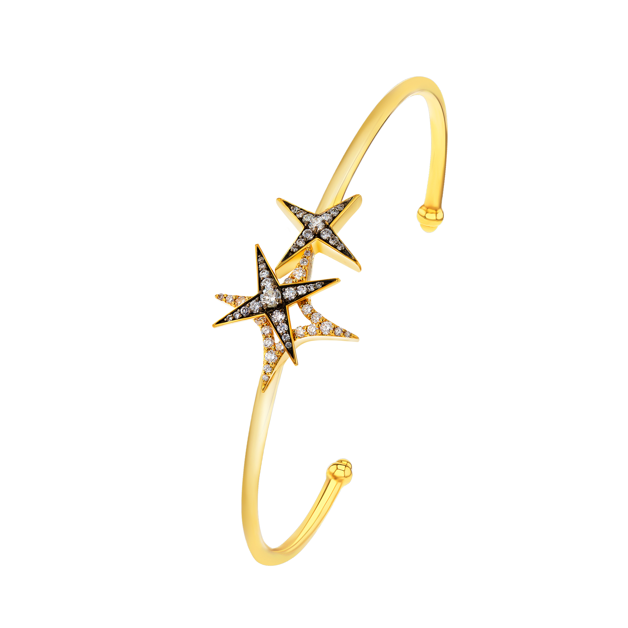 Star Bangle In 18k Yellow Gold And Studded With White Diamonds