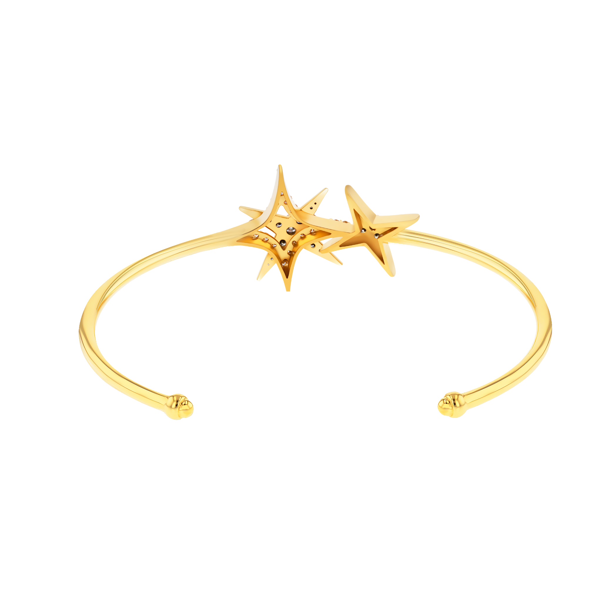 Star Bangle In 18k Yellow Gold And Studded With White Diamonds