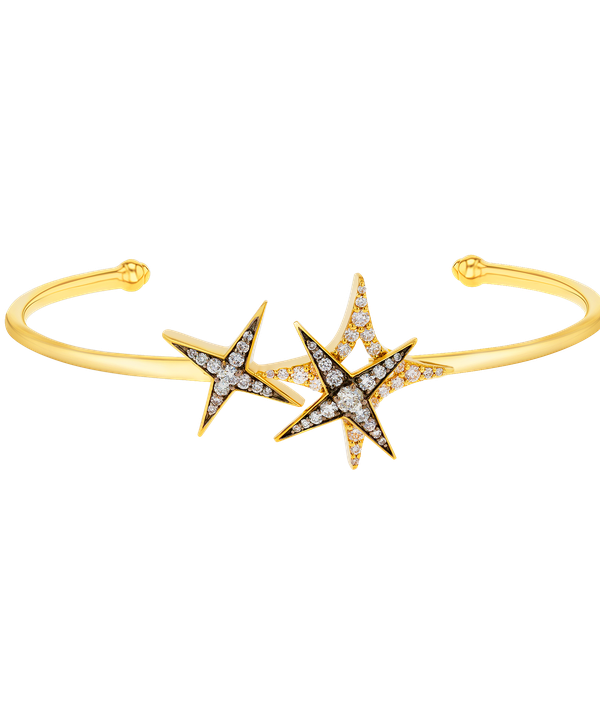 Star Bangle In 18k Yellow Gold And Studded With White Diamonds