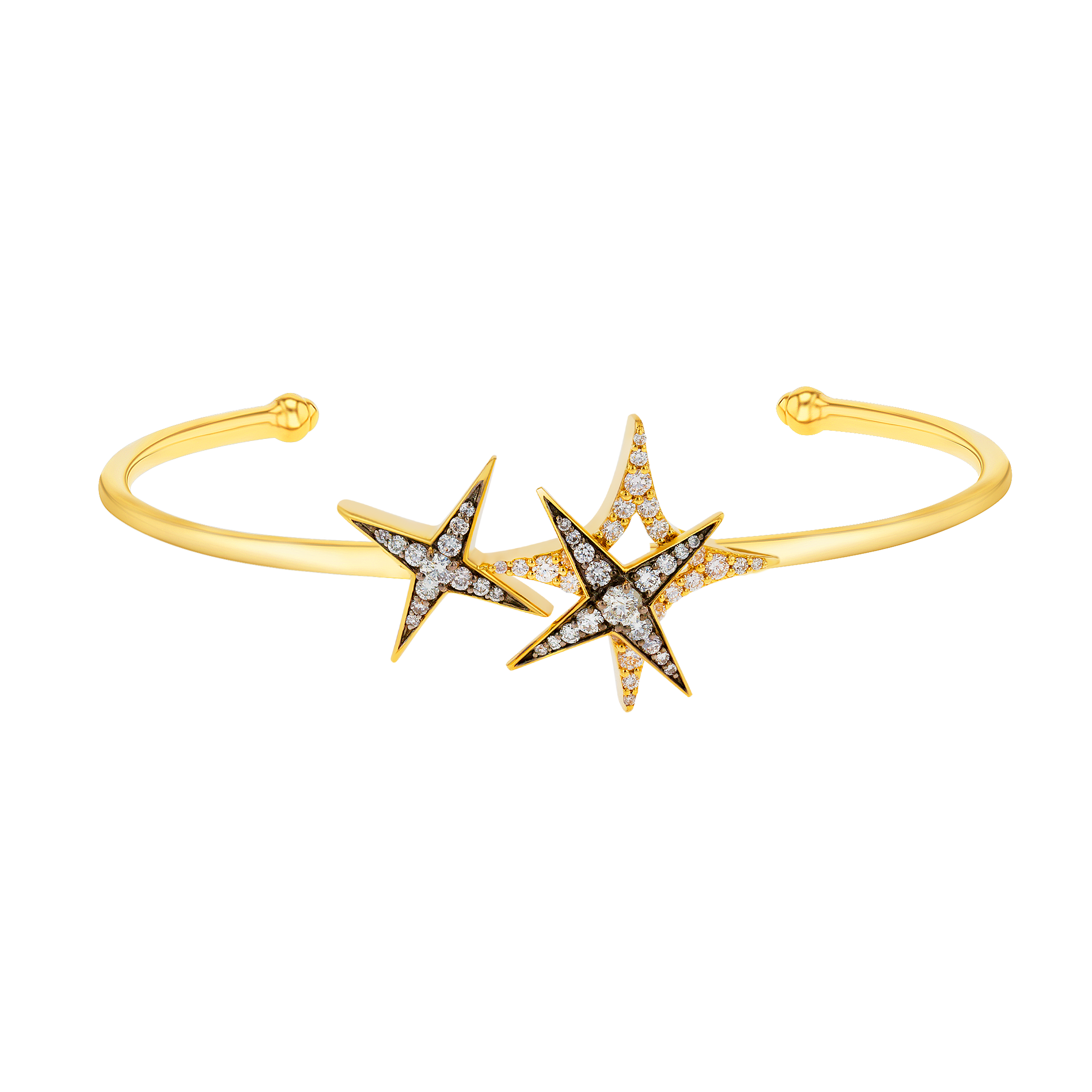 Star Bangle In 18k Yellow Gold And Studded With White Diamonds