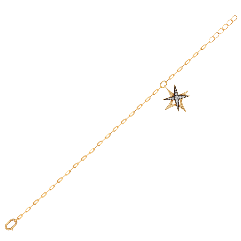 Star Adjustable Bracelet In 18k Yellow Gold And Studded With White Diamonds