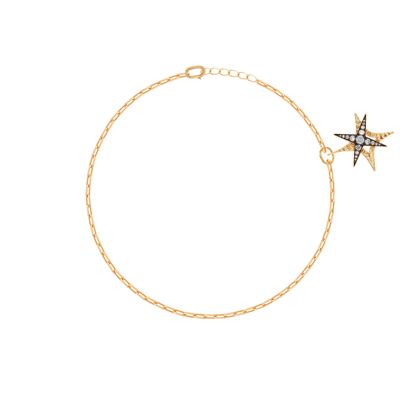 Star Adjustable Bracelet In 18k Yellow Gold And Studded With White Diamonds