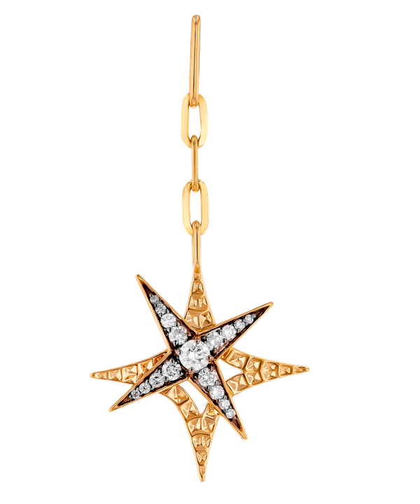 Star Drop Earrings In 18k Yellow Gold And Studded With White Diamonds