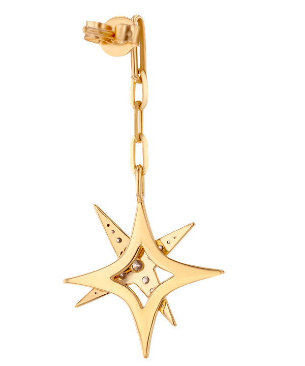 Star Drop Earrings In 18k Yellow Gold And Studded With White Diamonds