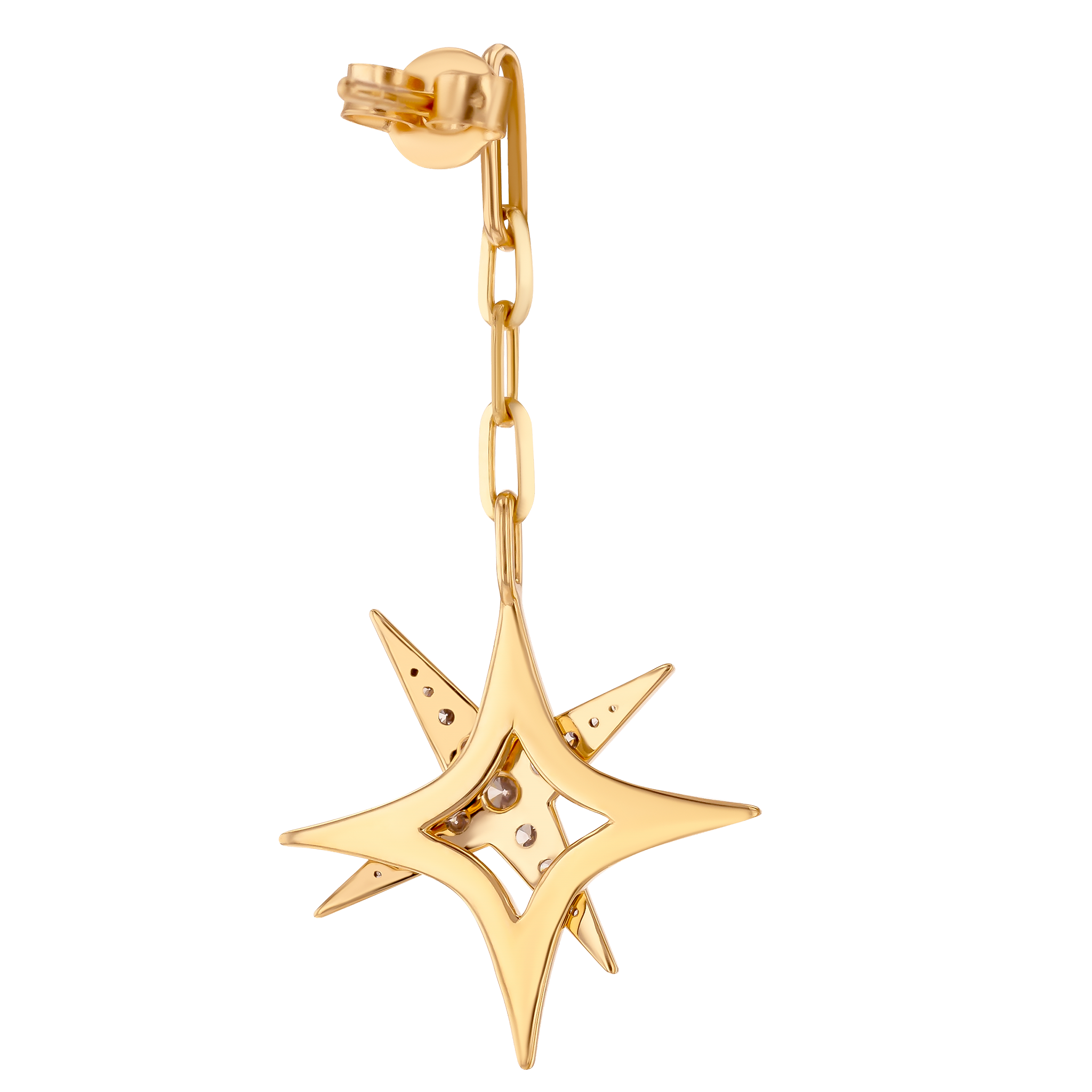 Star Drop Earrings In 18k Yellow Gold And Studded With White Diamonds