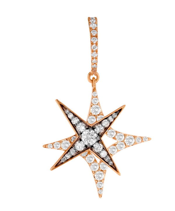 Star Drop Earrings In 18k Rose Gold And Studded With White And Brown Diamonds