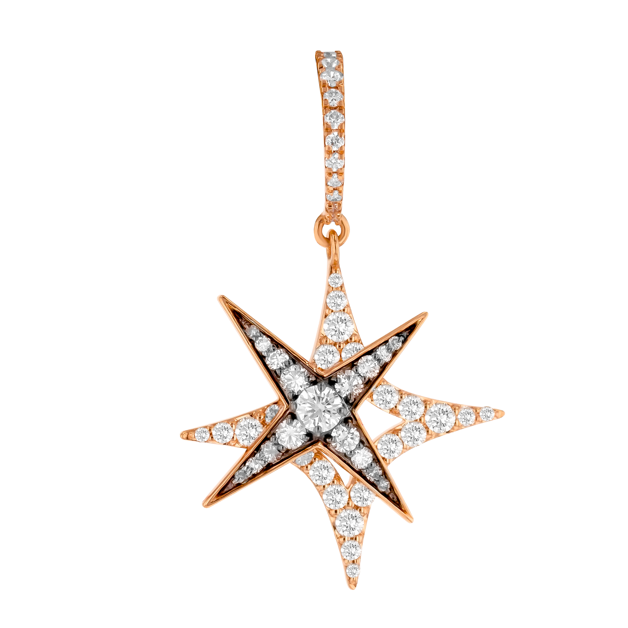 Star Drop Earrings In 18k Rose Gold And Studded With White And Brown Diamonds