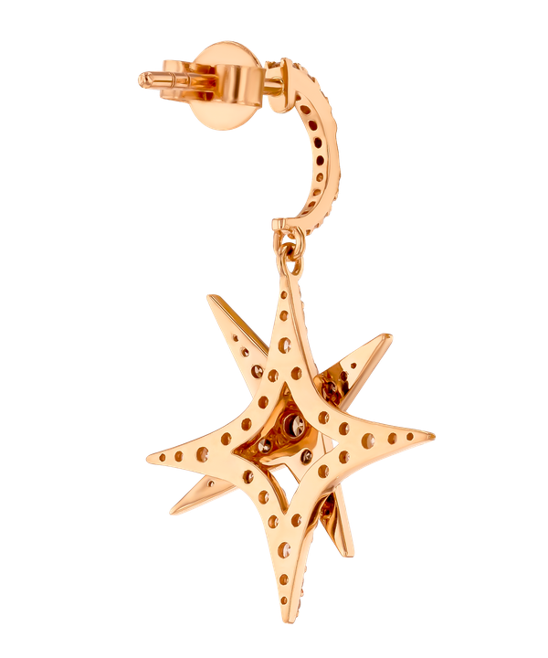 Star Drop Earrings In 18k Rose Gold And Studded With White And Brown Diamonds