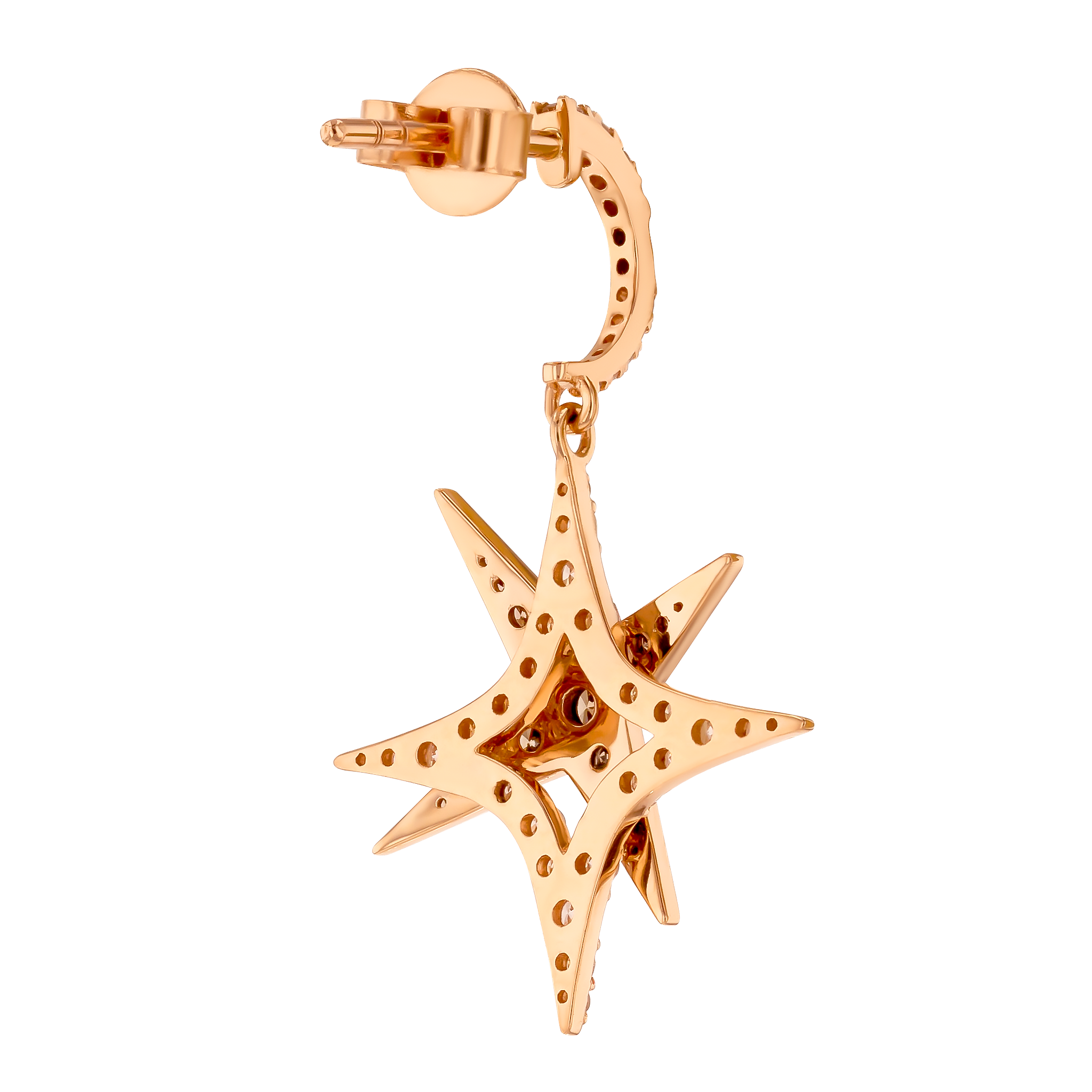 Star Drop Earrings In 18k Rose Gold And Studded With White And Brown Diamonds