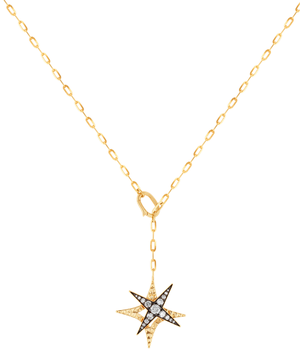 Star Necklace In 18k Yellow Gold And Studded With White Diamonds