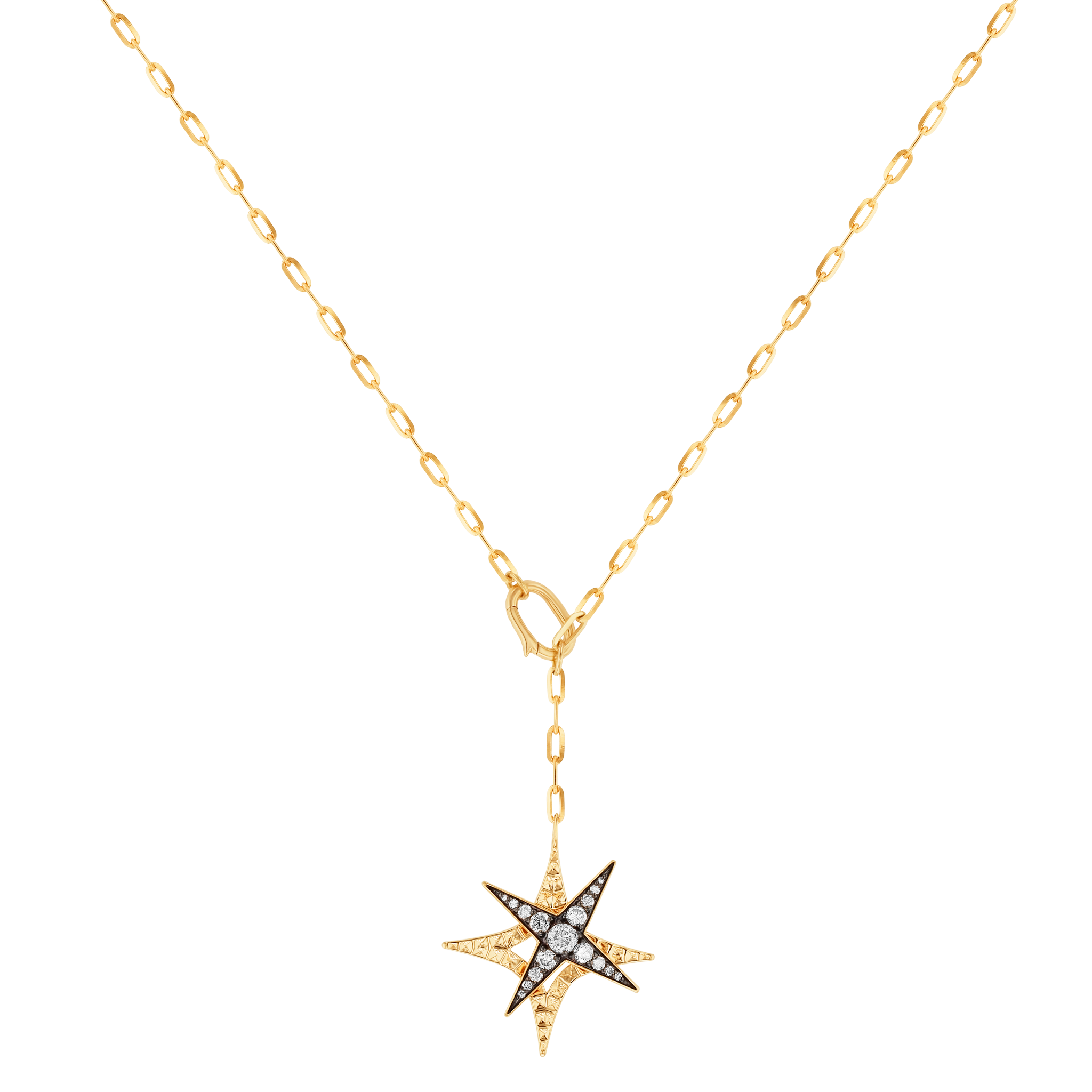 Star Necklace In 18K Yellow Gold And Studded With White Diamonds