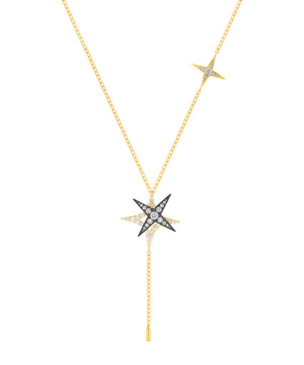 Star Y Necklace In 18k Yellow Gold And Studded With White Diamonds