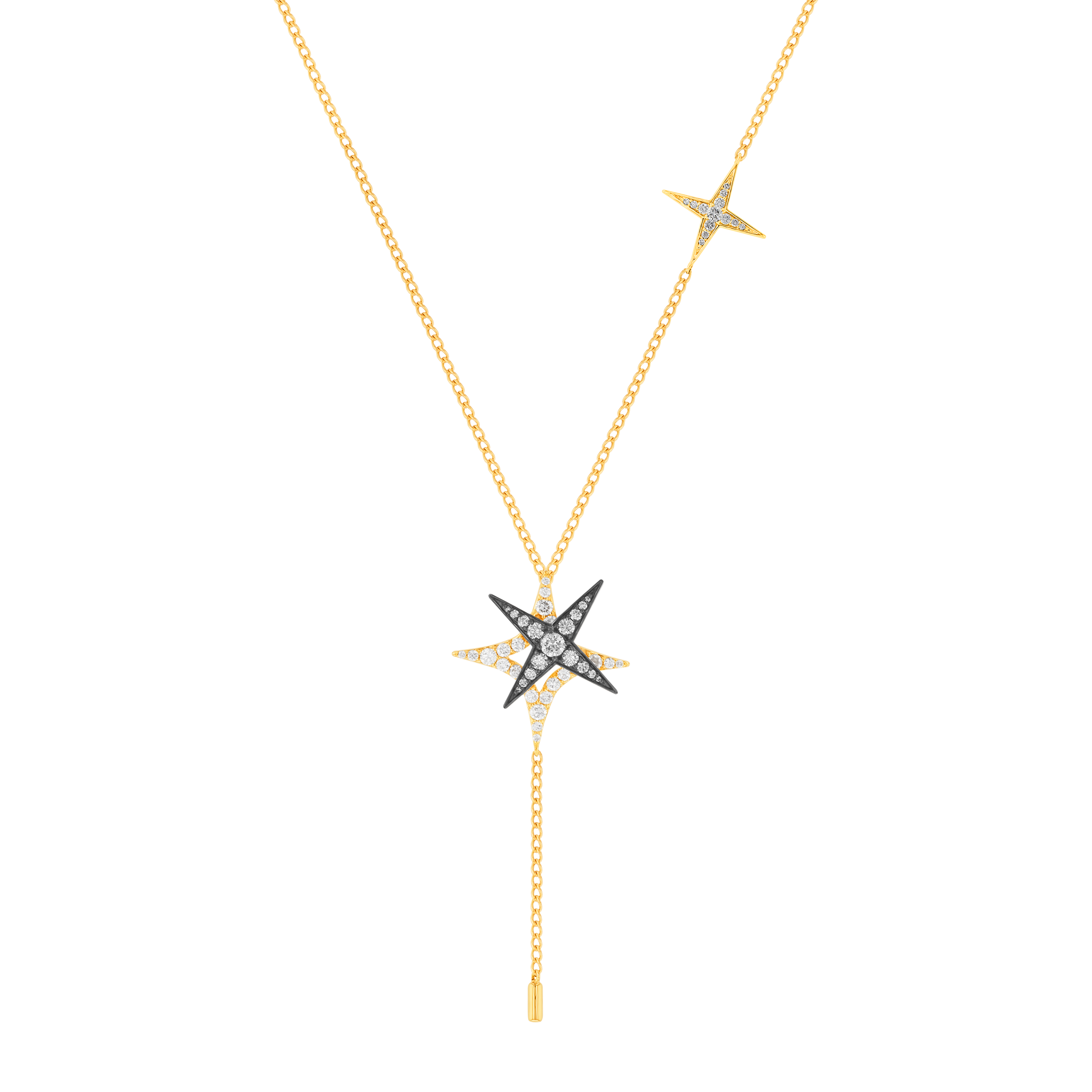 Star Y Necklace In 18k Yellow Gold And Studded With White Diamonds