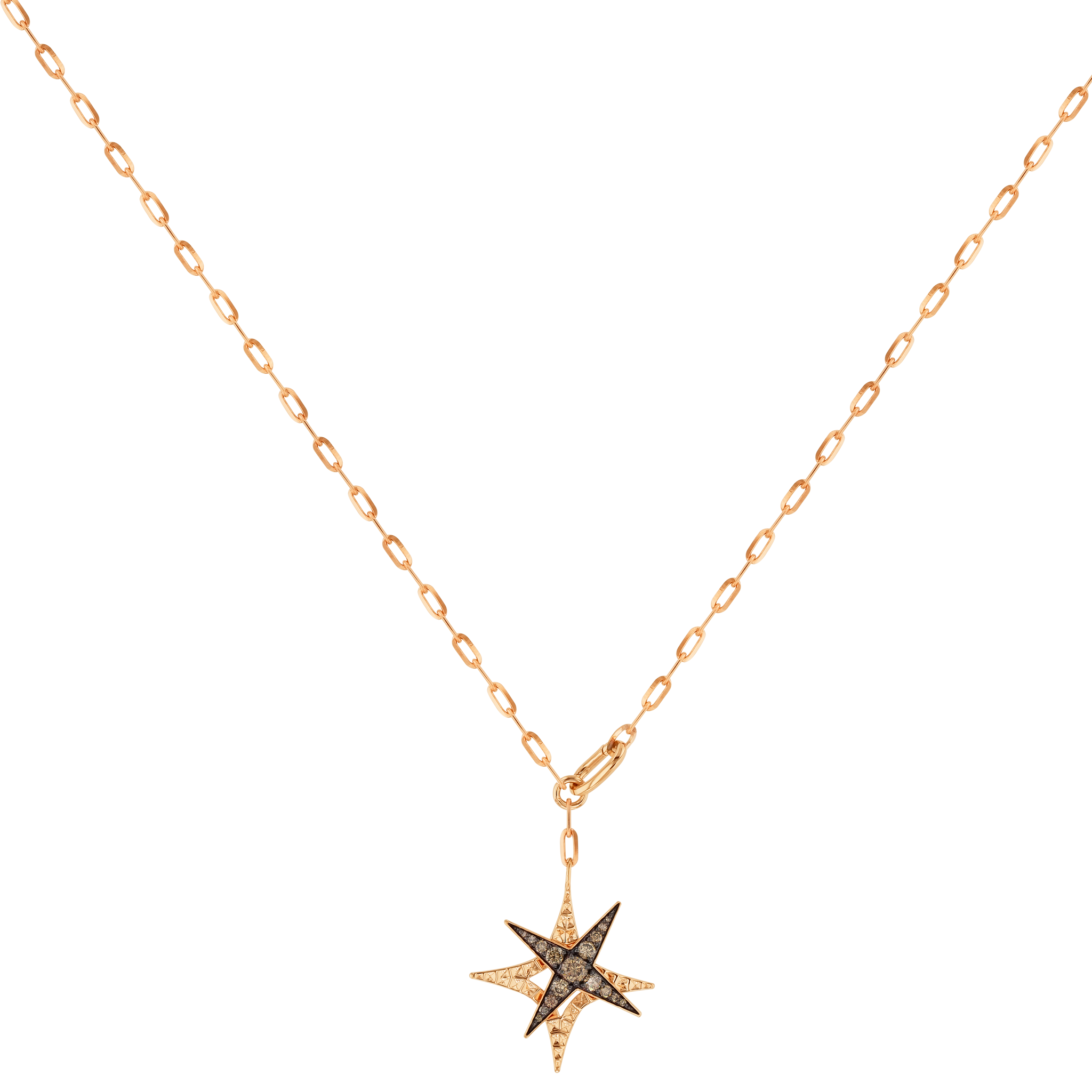Star Necklace In 18k Rose Gold And Studded With Brown Diamonds