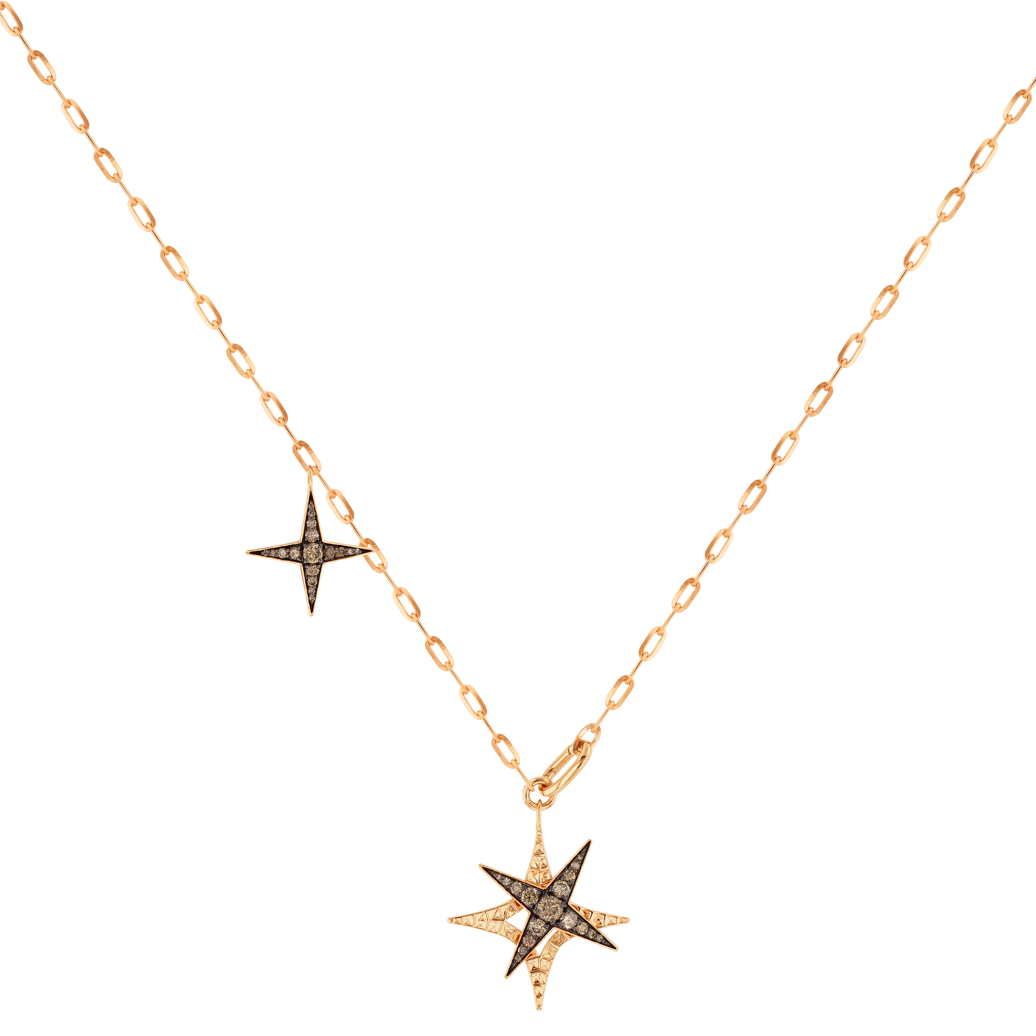Star Necklace In 18k Rose Gold And Studded With Brown Diamonds