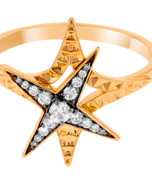 Star Ring In 18k Yellow Gold And Studded With White Diamonds