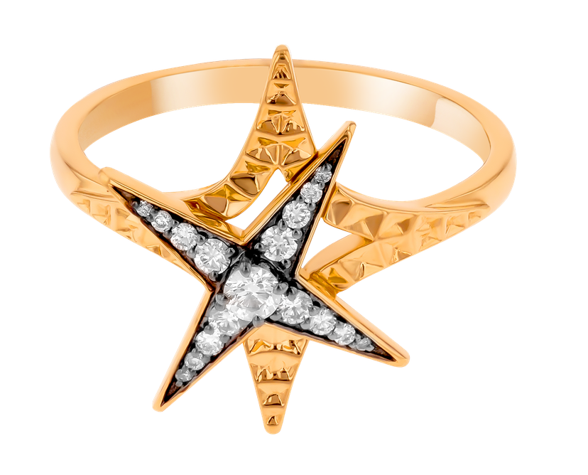 Star Ring In 18k Yellow Gold And Studded With White Diamonds