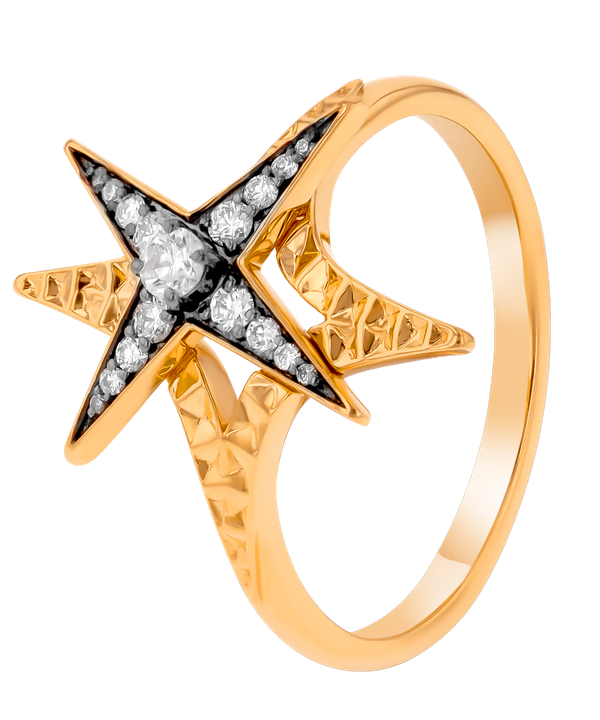 Star Ring In 18k Yellow Gold And Studded With White Diamonds