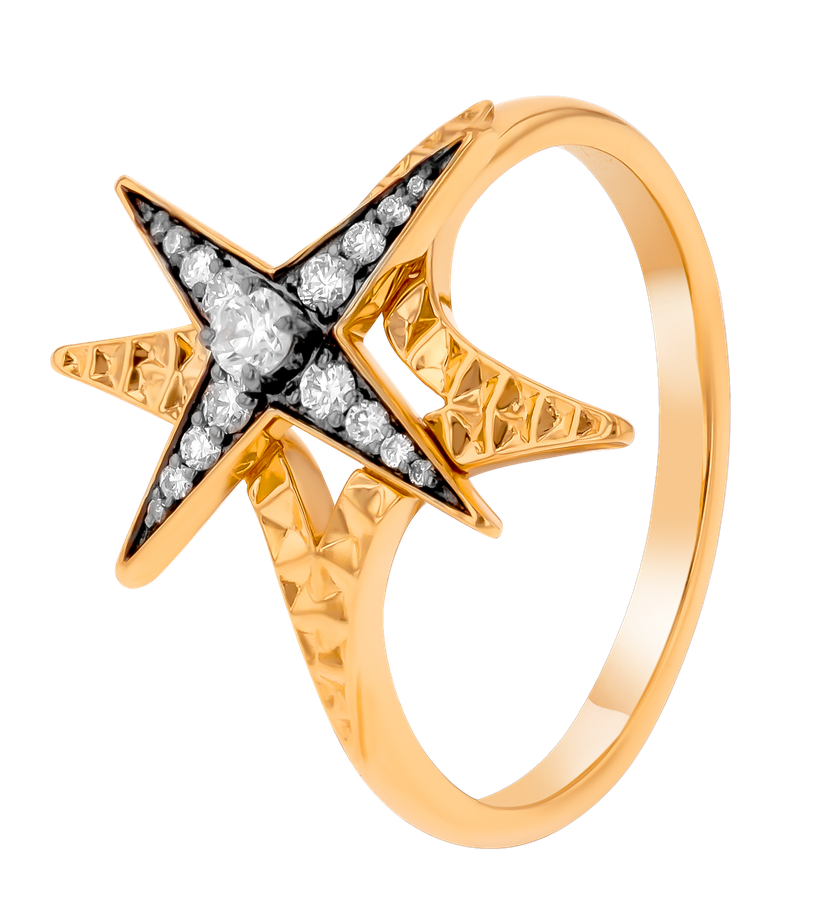 Star Ring In 18k Yellow Gold And Studded With White Diamonds