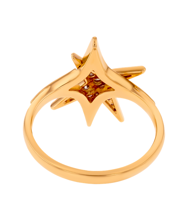 Star Ring In 18k Yellow Gold And Studded With White Diamonds