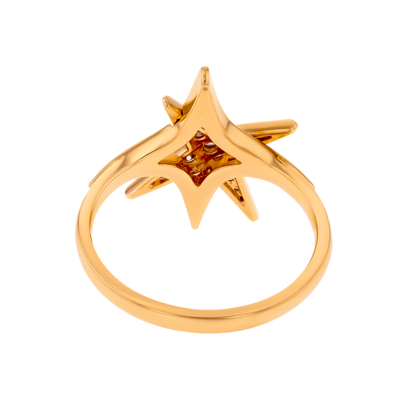 Star Ring In 18k Yellow Gold And Studded With White Diamonds