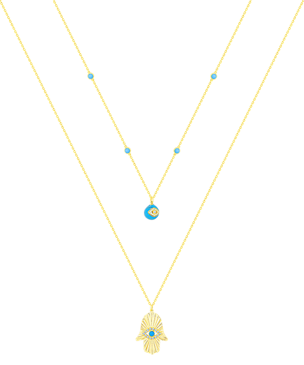 Talisman 18k Yellow Gold Diamond And Turquoise Necklace