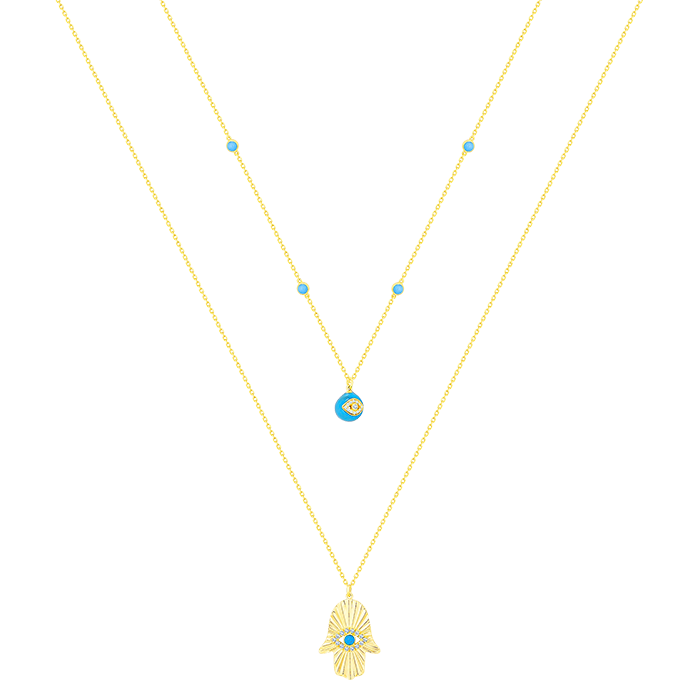 Talisman 18k Yellow Gold Diamond And Turquoise Necklace