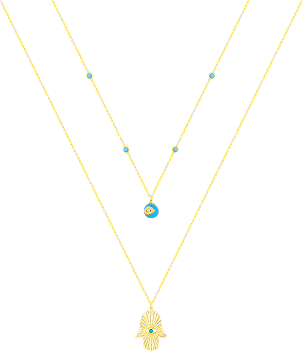 Talisman 18k Yellow Gold Diamond And Turquoise Necklace