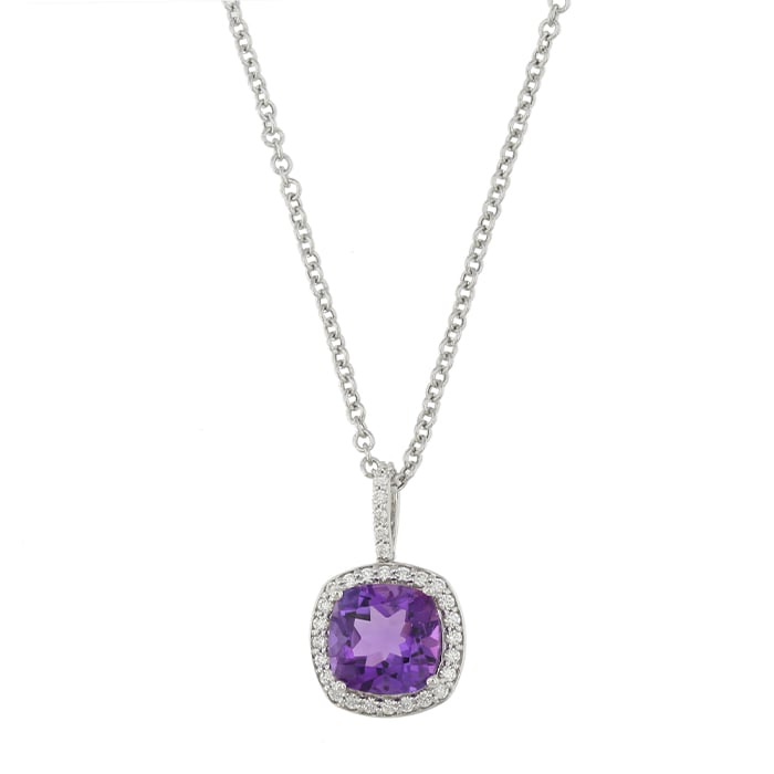 Halo Diamond Necklace in 18K White Gold