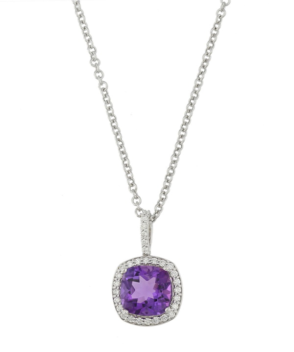 Halo Diamond Necklace in 18K White Gold