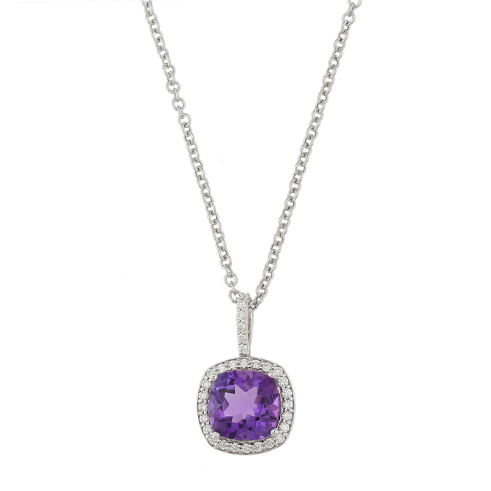 Vera 18k White Gold Amethyst And Diamond Necklace
