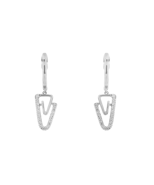 Youth Paper Clip 18k White Gold Diamond Earrings