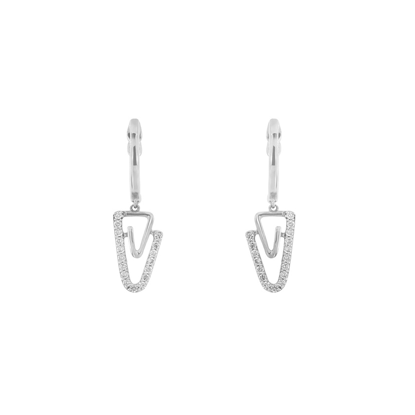 Youth Paper Clip 18k White Gold Diamond Earrings