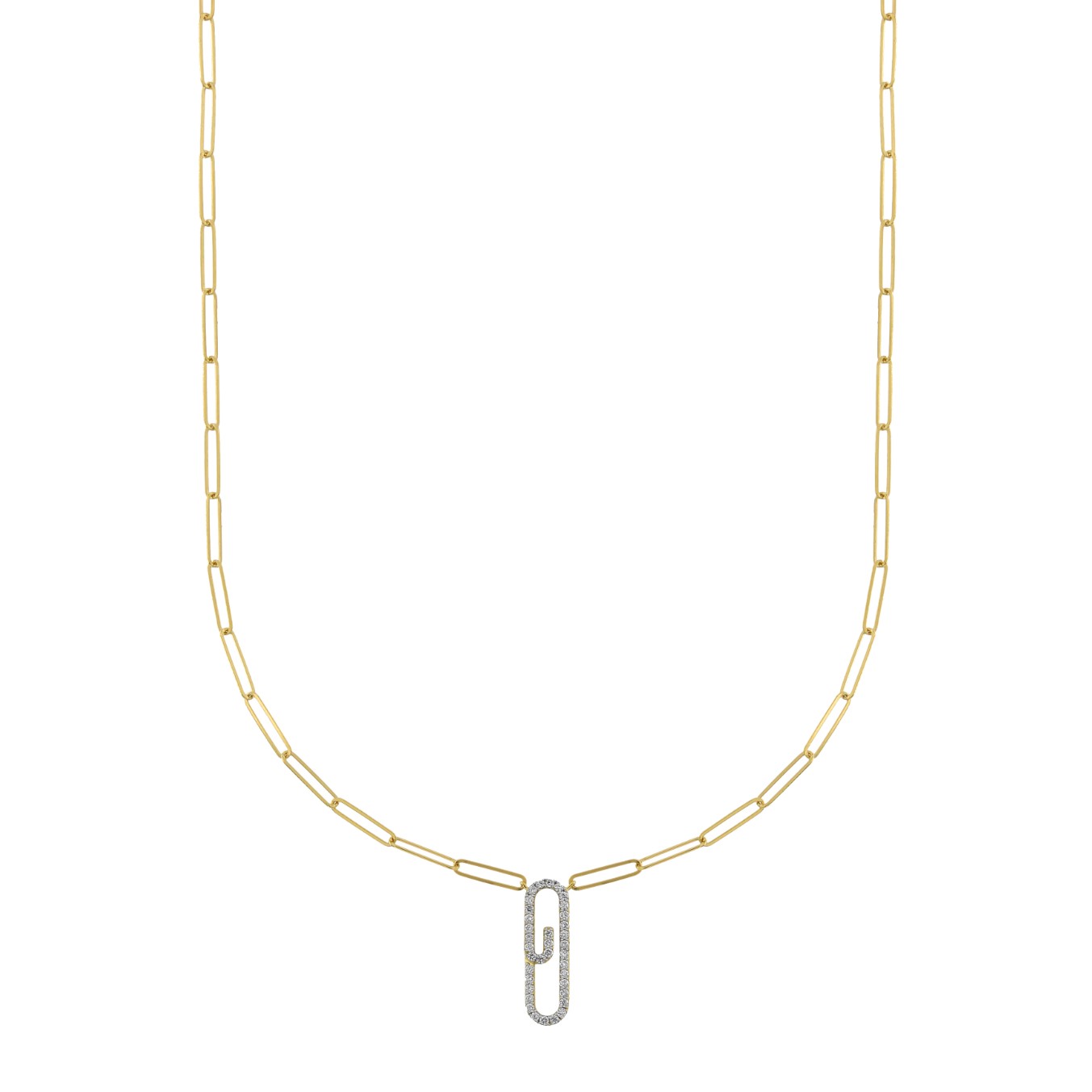 Youth Paper Clip 18k Yellow Gold Diamond Necklace