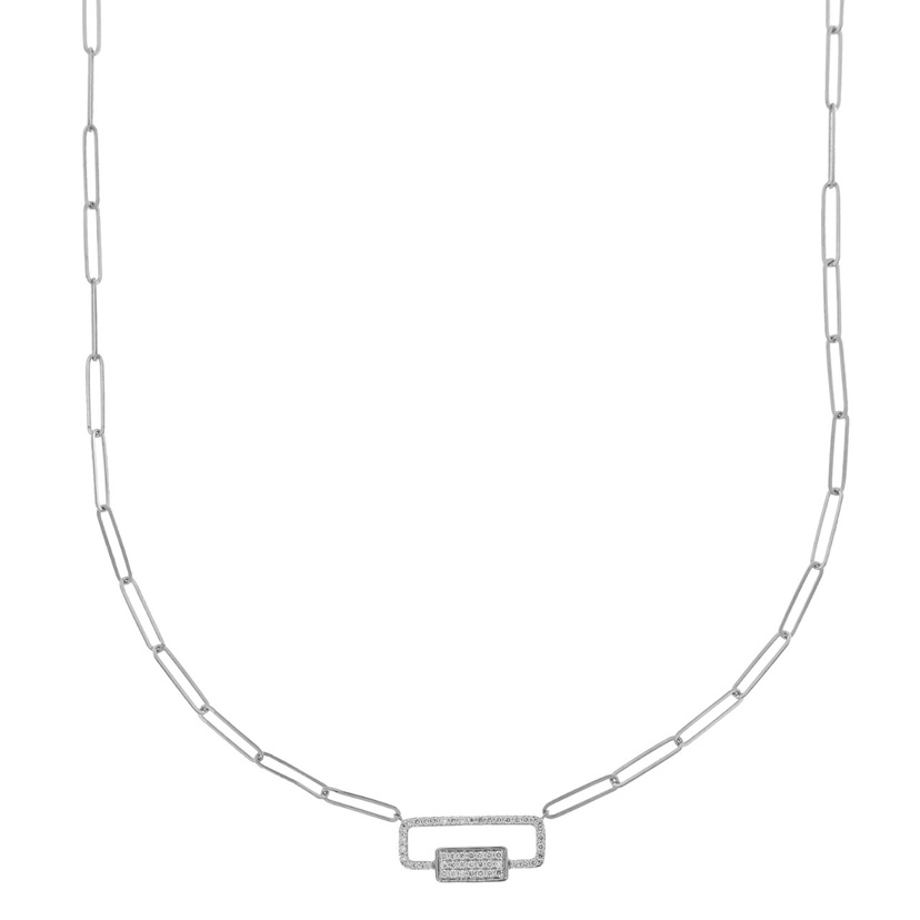Youth Paper Clip 18k White Gold Diamond Necklace
