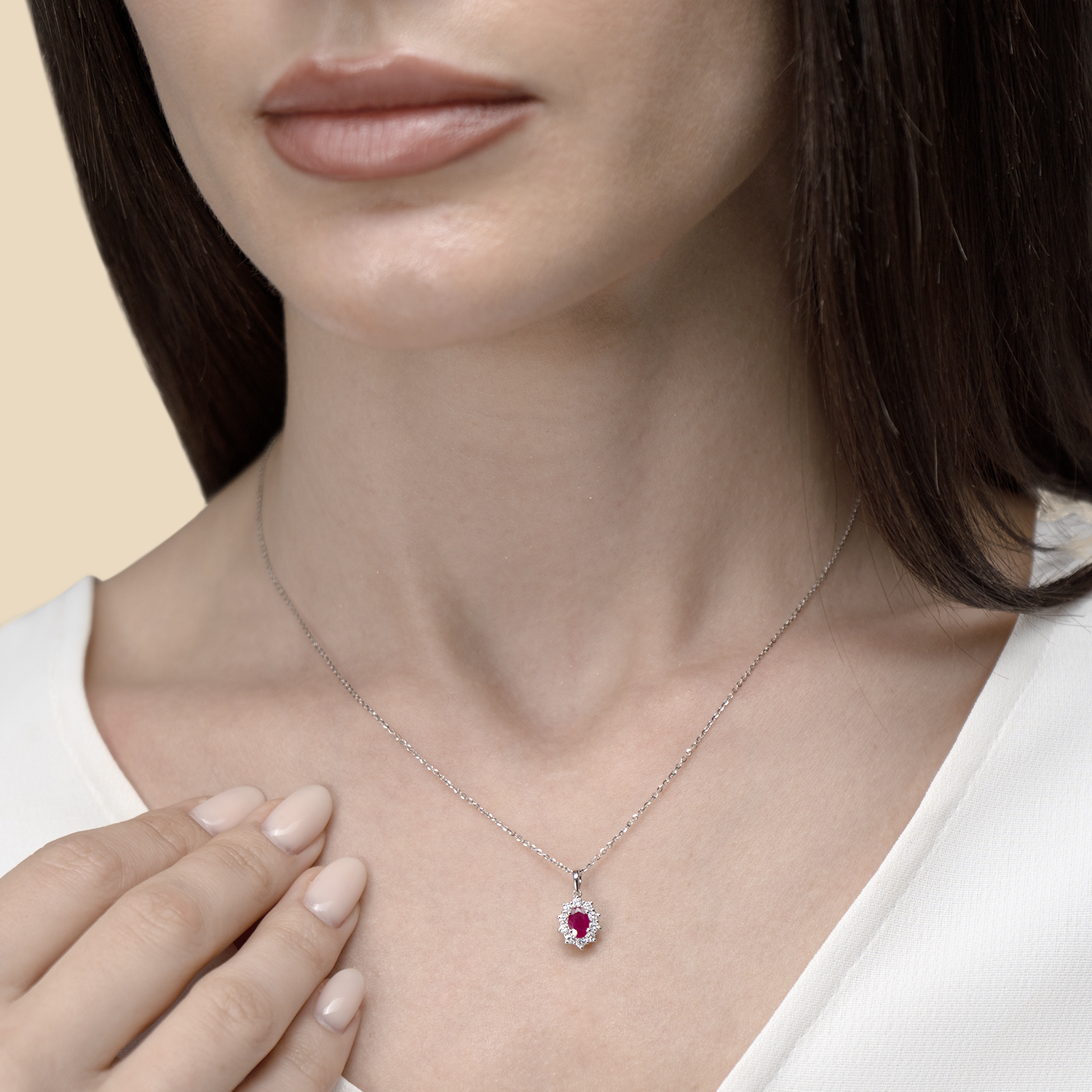 Diana 18k White Gold Diamond And Ruby Pendant Necklace