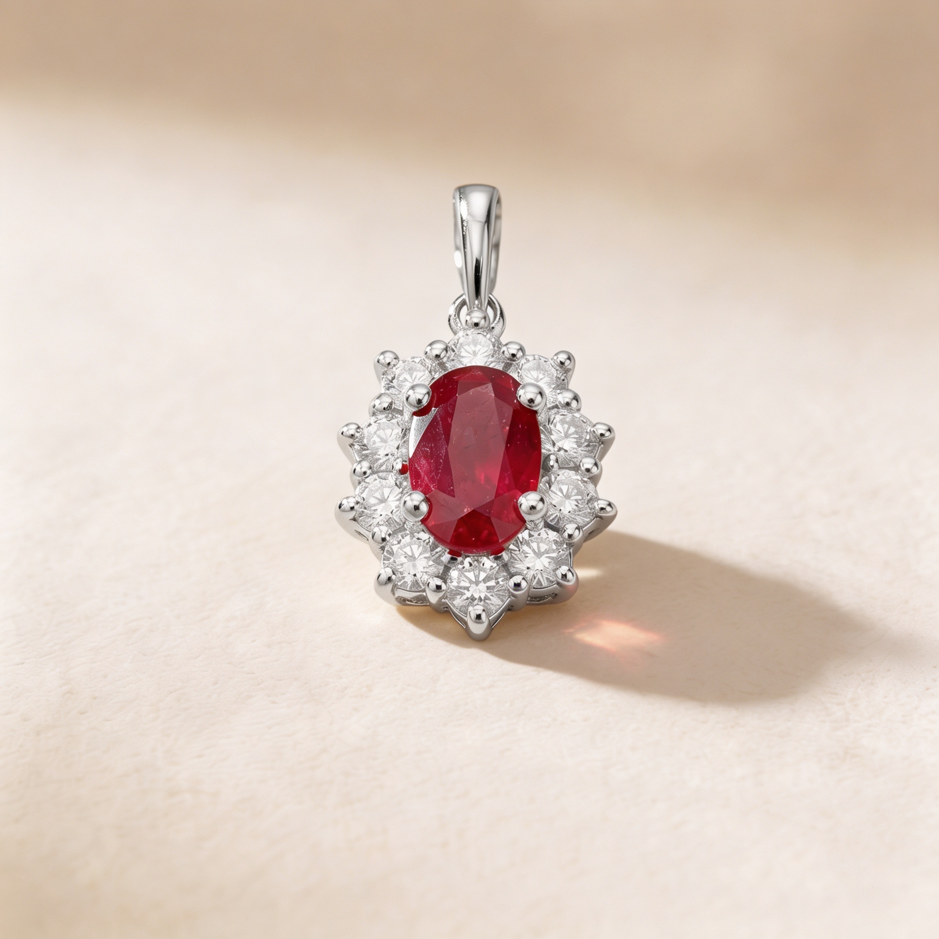 Diana 18k White Gold Diamond And Ruby Pendant Necklace