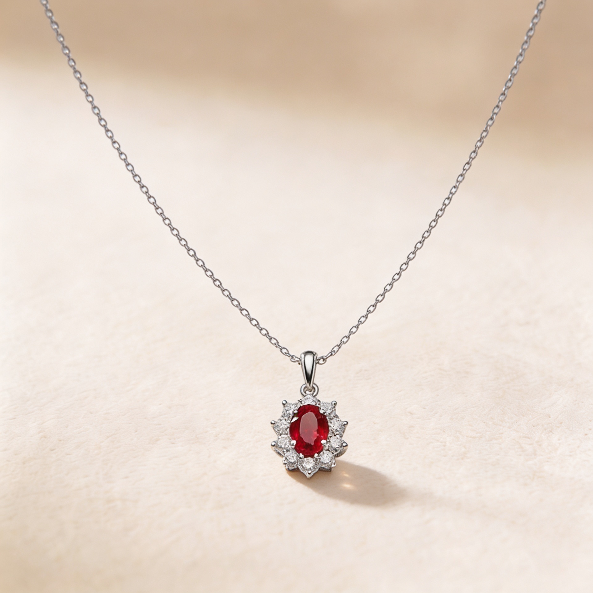 Diana 18k White Gold Diamond And Ruby Pendant Necklace